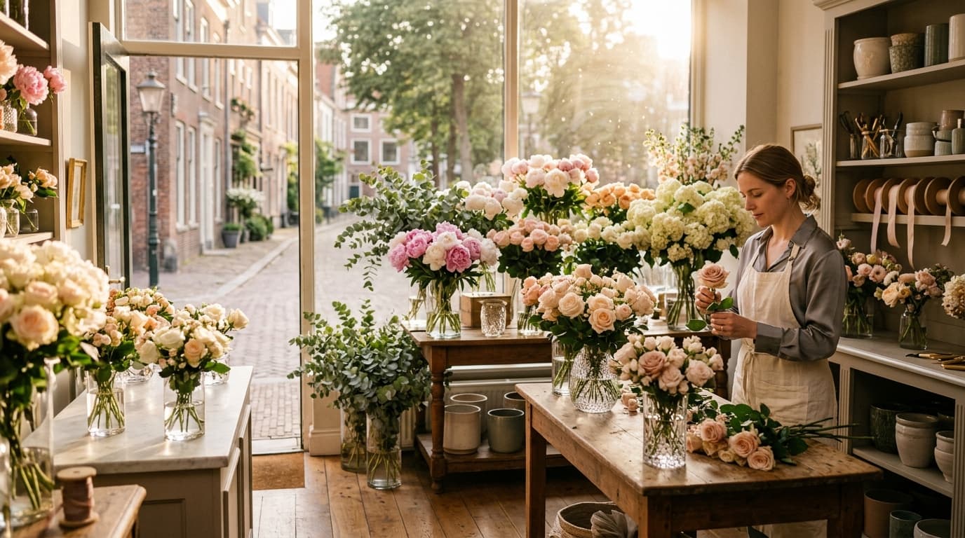 Duru Flower atölyesinde hazırlanan pembe ve beyaz tonlarda çiçek aranjmanı
